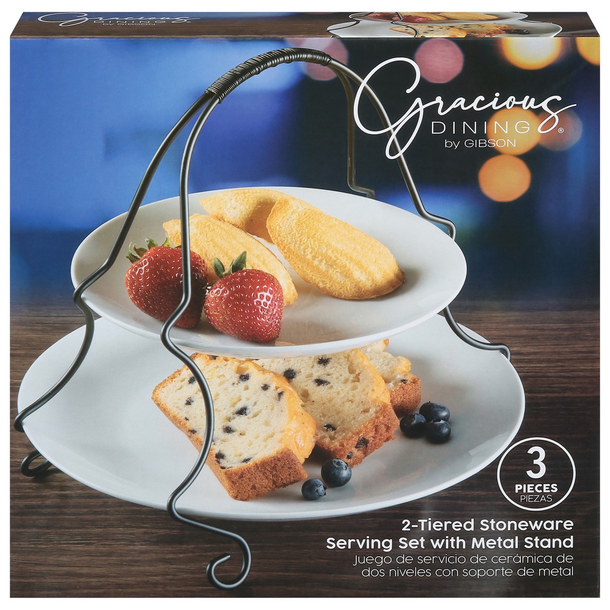 slide 10 of 11, Gibson Home Gracious Dining 2 Tiered Stoneware Serving Set with Metal Stand 3 ea, 3 ct