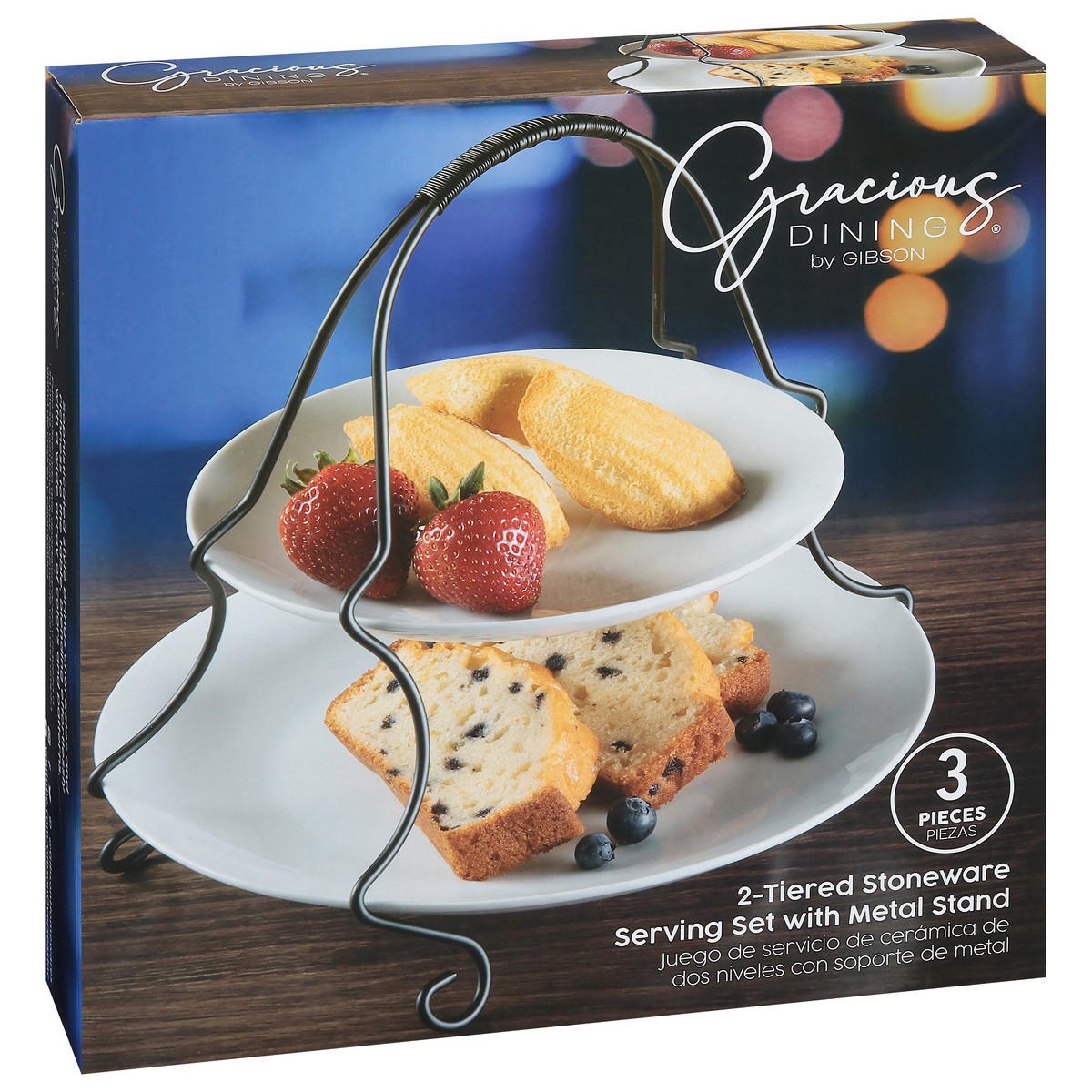 slide 3 of 11, Gibson Home Gracious Dining 2 Tiered Stoneware Serving Set with Metal Stand 3 ea, 3 ct