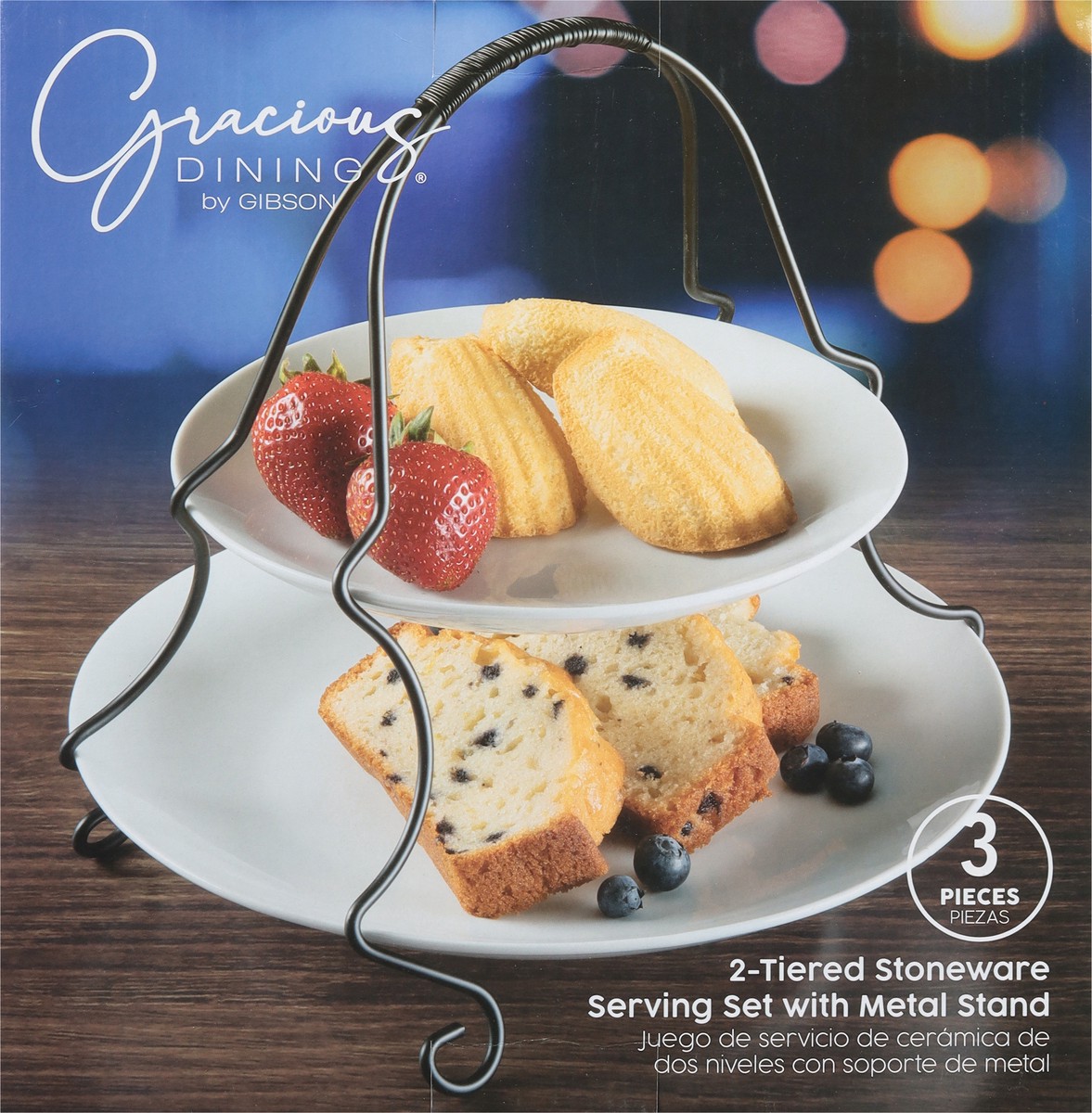 slide 5 of 11, Gibson Home Gracious Dining 2 Tiered Stoneware Serving Set with Metal Stand 3 ea, 3 ct