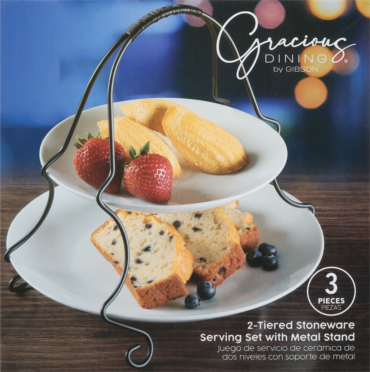 slide 6 of 11, Gibson Home Gracious Dining 2 Tiered Stoneware Serving Set with Metal Stand 3 ea, 3 ct