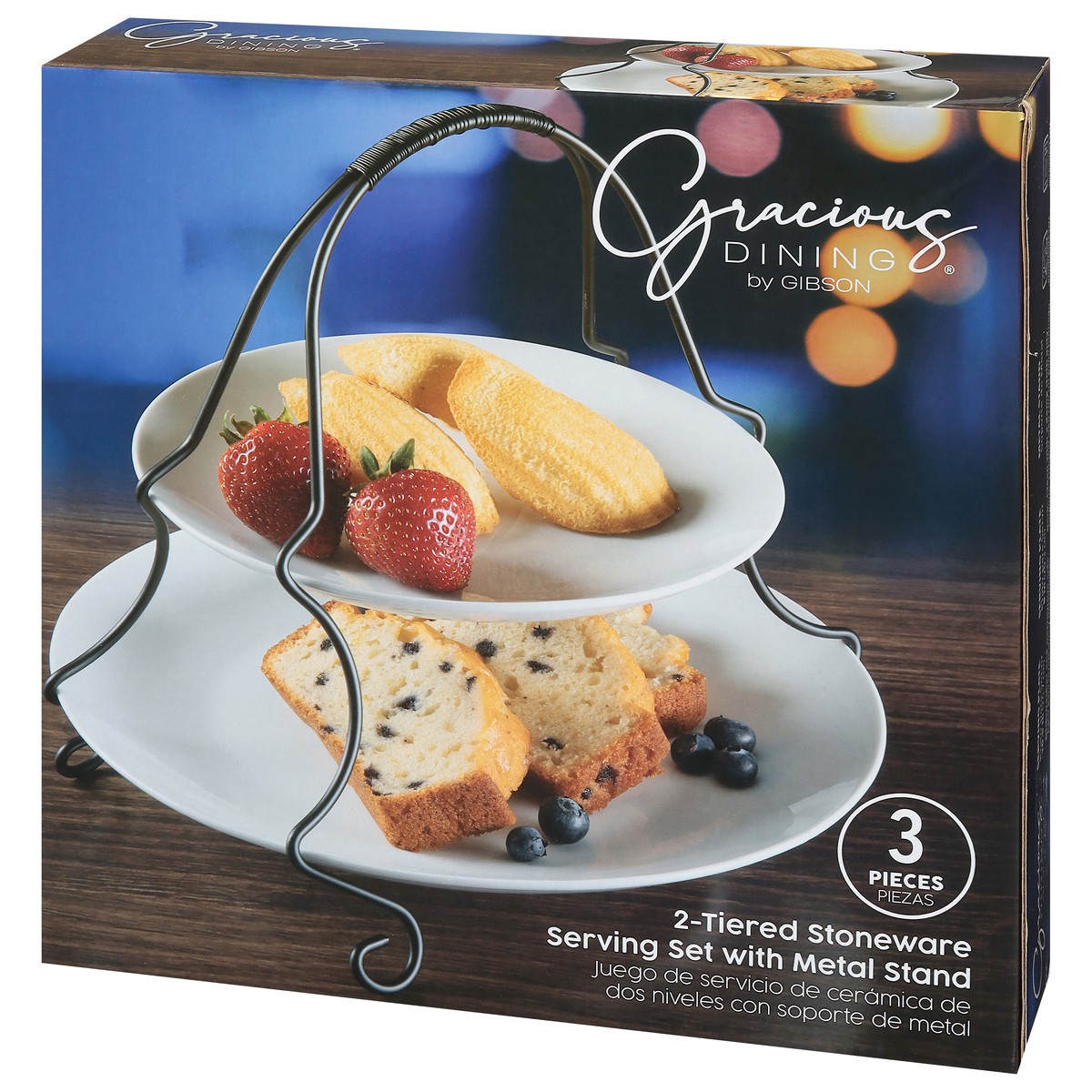 slide 11 of 11, Gibson Home Gracious Dining 2 Tiered Stoneware Serving Set with Metal Stand 3 ea, 3 ct