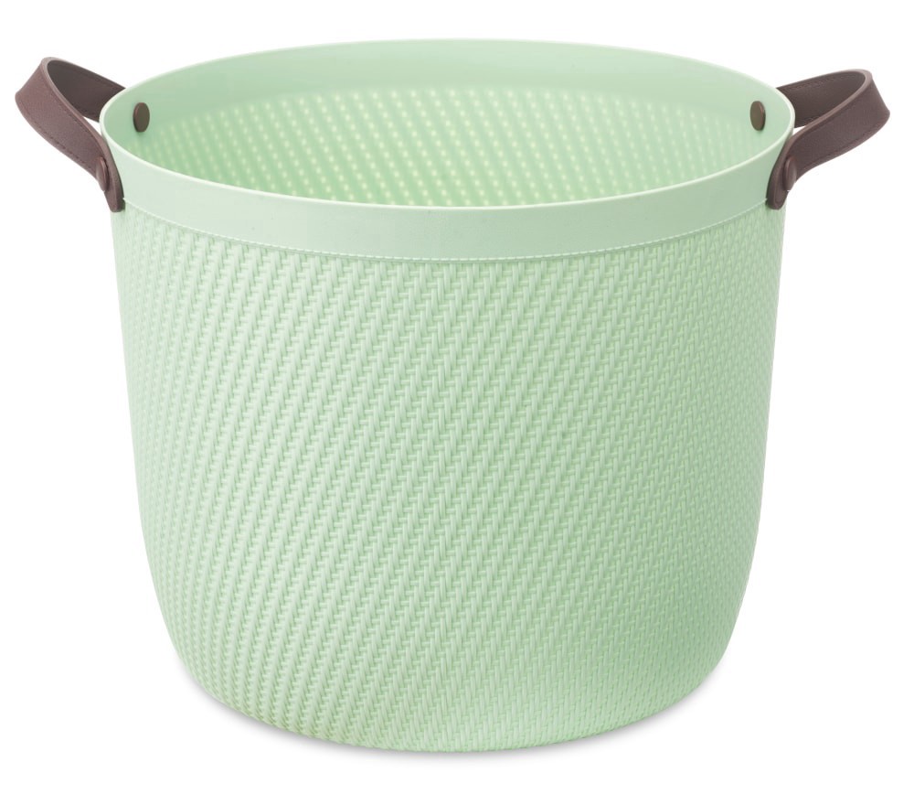 slide 1 of 2, Whitmor Round Resin Basket With Faux Leather Handles - Green, 1 ct