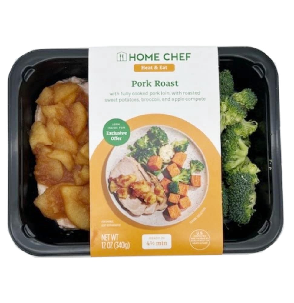 slide 3 of 3, Home Chef Heat & Eat Pork Roast With Broccoli & Sweet Potatoes, 12 oz