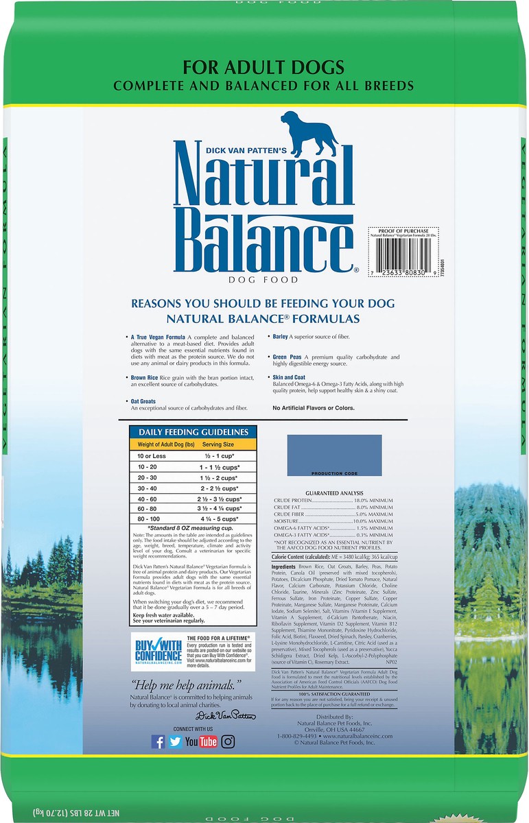 slide 3 of 8, Natural Balance Vegetarian Formula Dog Food 28 lb, 28 lb