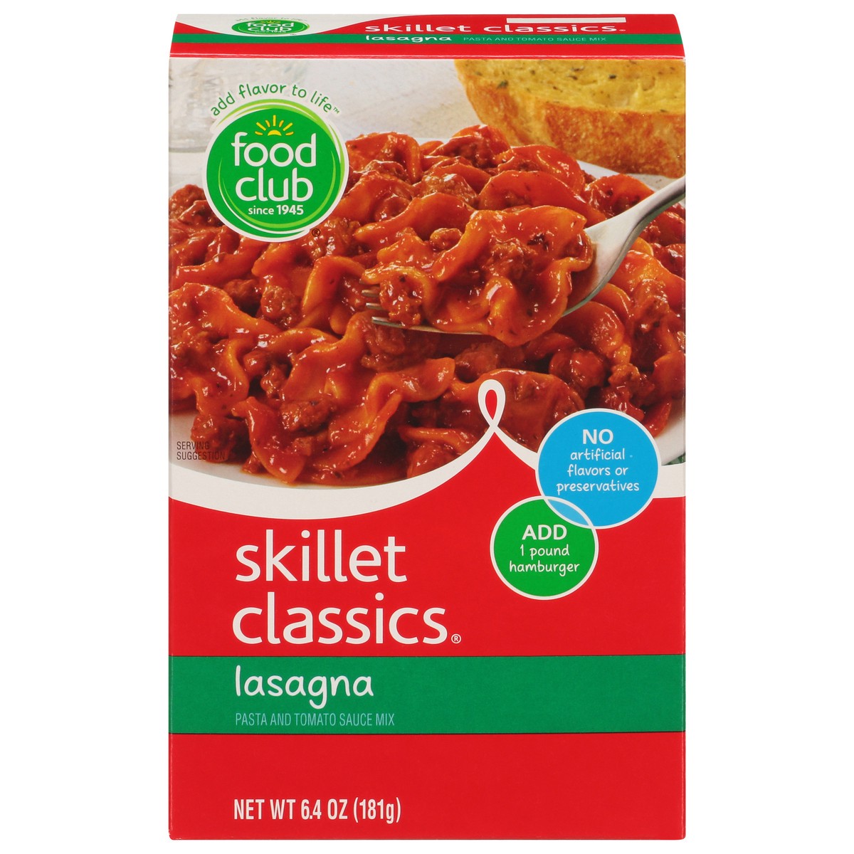 slide 1 of 10, Food Club Lasagna Hamburger Skillet Classics, 6.4 oz