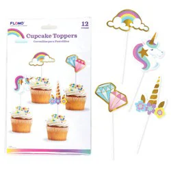 Flomo Unicorn Cupcake Toppers, 12 pk
