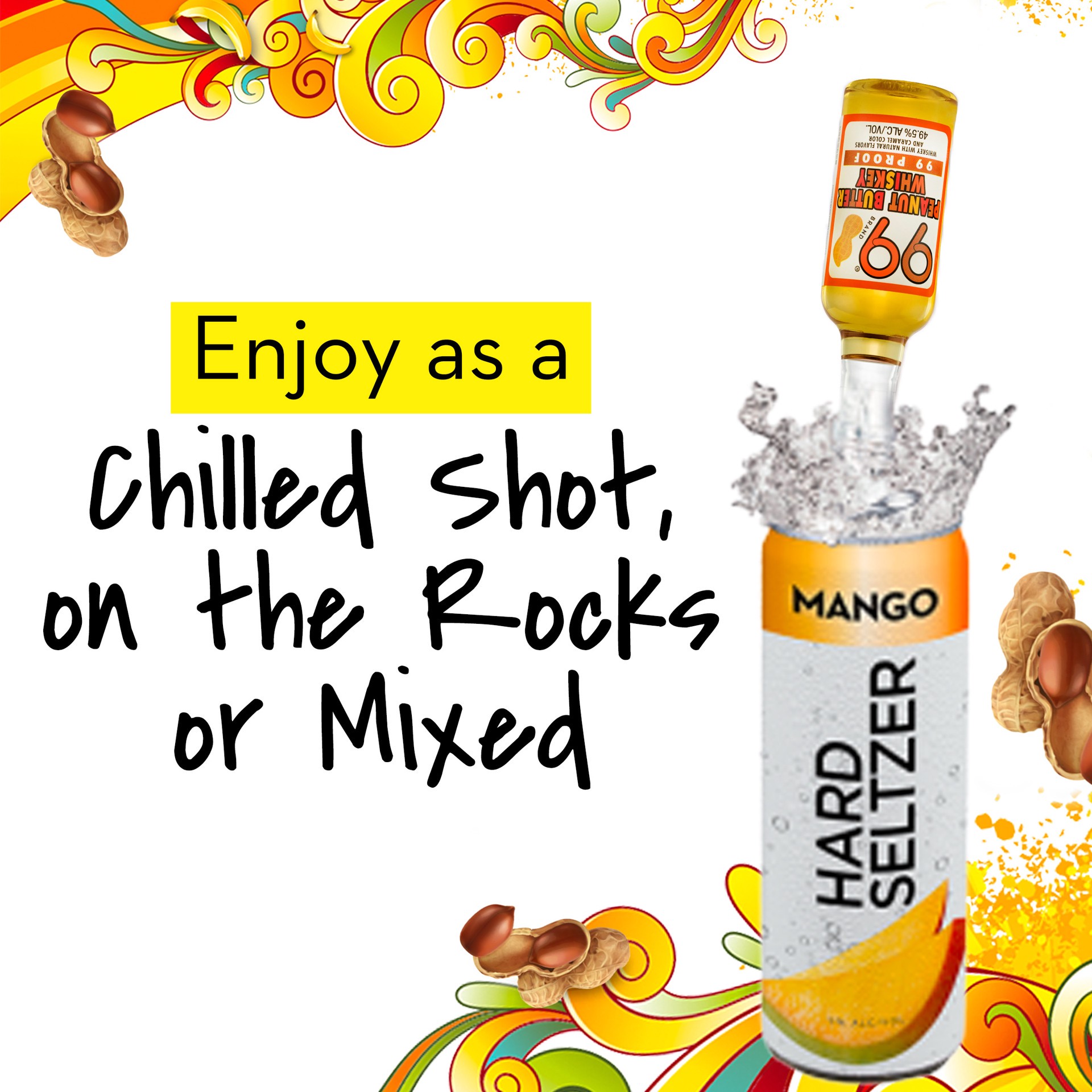 slide 2 of 5, 99 Brand Peanut Butter Whiskey, 50 mL Bottle, 99 Proof, 50 ml