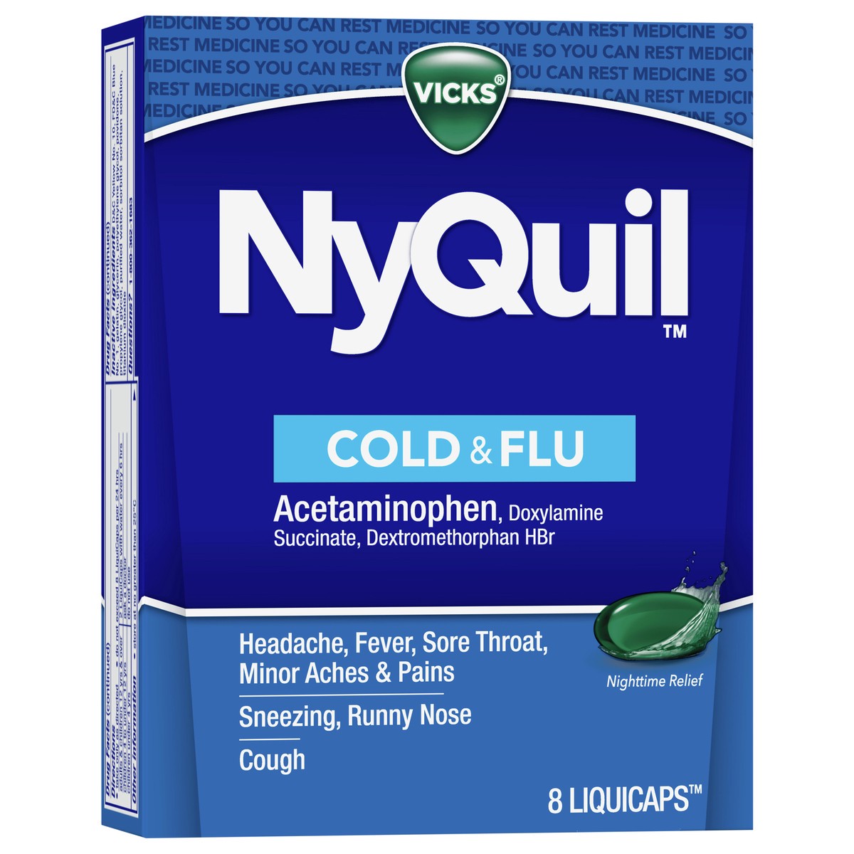 slide 9 of 11, Vicks Nyquil Cold & Flu Nighttime Relief Liquicaps, 8 ct