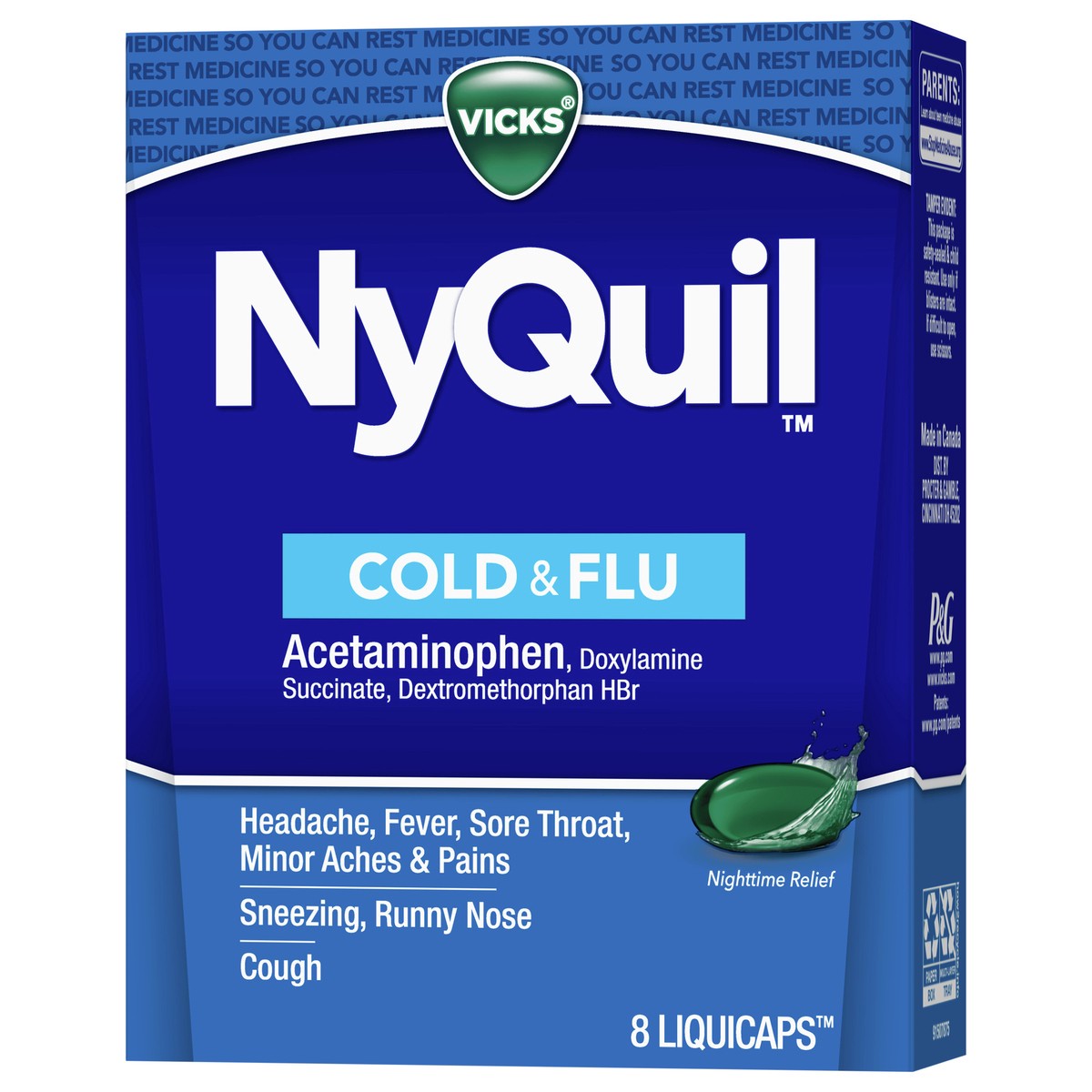 slide 10 of 11, Vicks Nyquil Cold & Flu Nighttime Relief Liquicaps, 8 ct