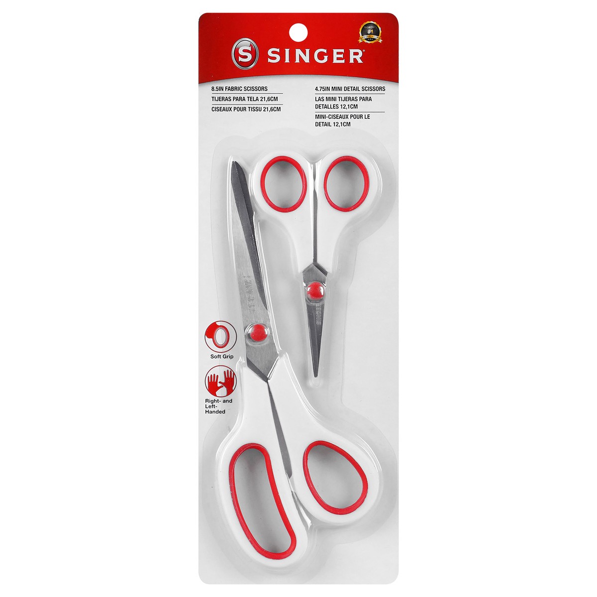 slide 3 of 3, SINGER Sewing & Craft Scissors Set, 8-1/2" Fabric Scissors & 4-3/4 inch Detail Scissors with Comfort Grip , 2 Count, 2 ct
