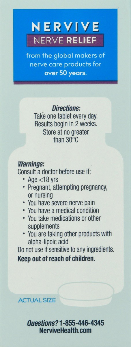 slide 9 of 9, Nervive Nerve Relief, with Alpha Lipoic Acid, to help Reduce Nerve Aches, Weakness, & Discomfort in Fingers, Hands, Toes, & Feet*†, ALA, Vitamins B12, B6, & B1, Turmeric, Ginger, 30 Daily Tablets, 30 ct