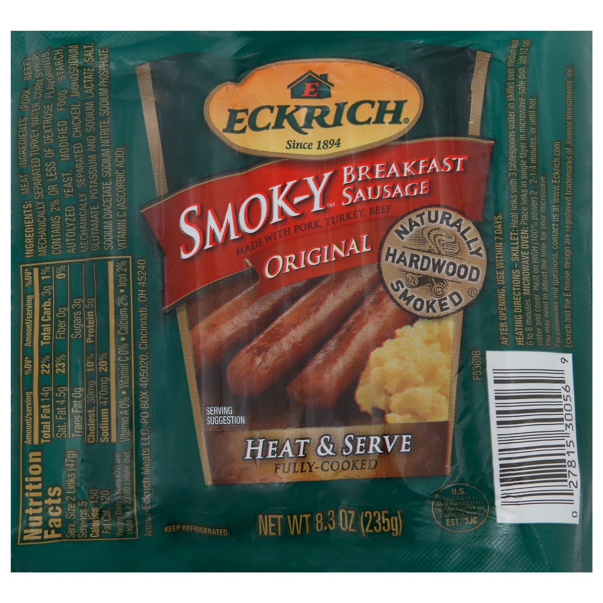 slide 1 of 1, Eckrich Smok-Y Original Breakfast Sausage, 8.3 oz