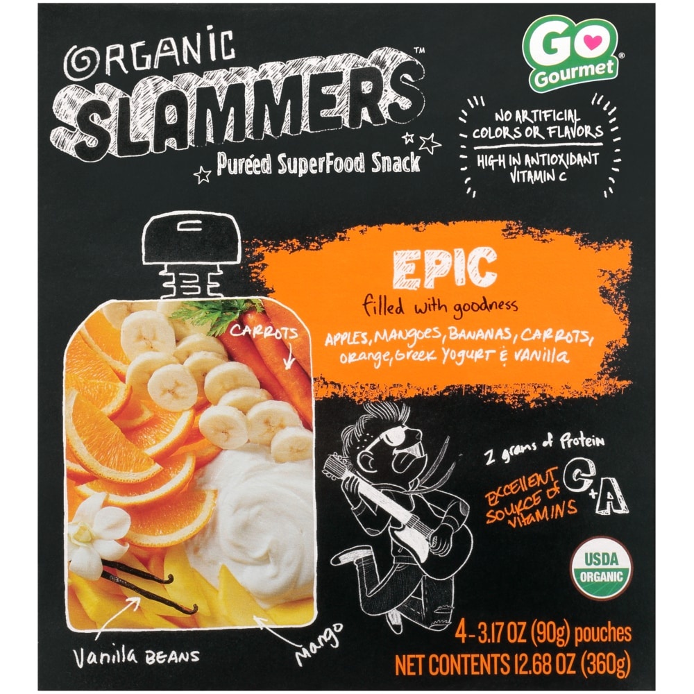 slide 1 of 1, Slammers Superfood Snack Epic Fruit, Veggie & Yogurt Filled Pouches, 4 ct; 3.17 oz