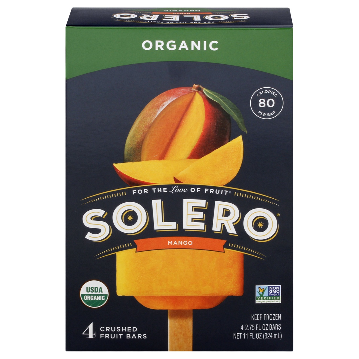 slide 1 of 1, Solero Fruit Bars, Organic, Mango, Crushed, 11 fl oz