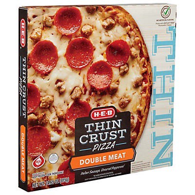slide 1 of 1, H-E-B Classic Selections Deli Style Extra Thin Crust Pepperoni and Sausage Pizza, 16 oz