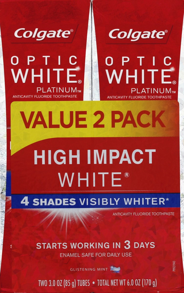 slide 5 of 6, Colgate Optic White Glistening Mint High Impact White Toothpaste, 2 ct; 3 oz