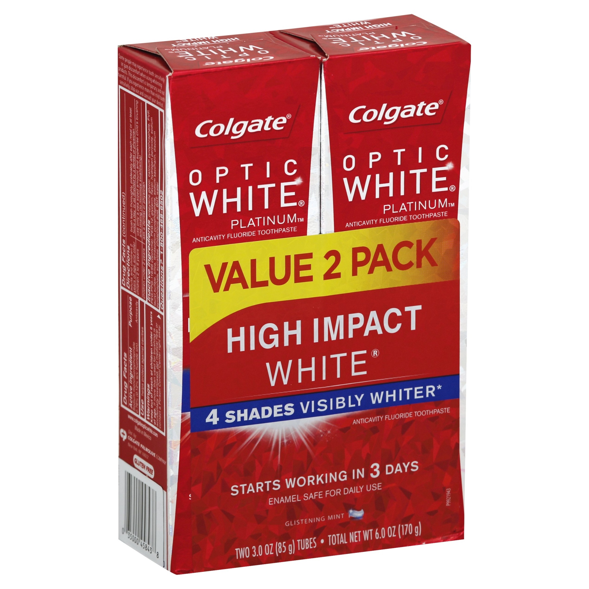 slide 1 of 6, Colgate Optic White Glistening Mint High Impact White Toothpaste, 2 ct; 3 oz