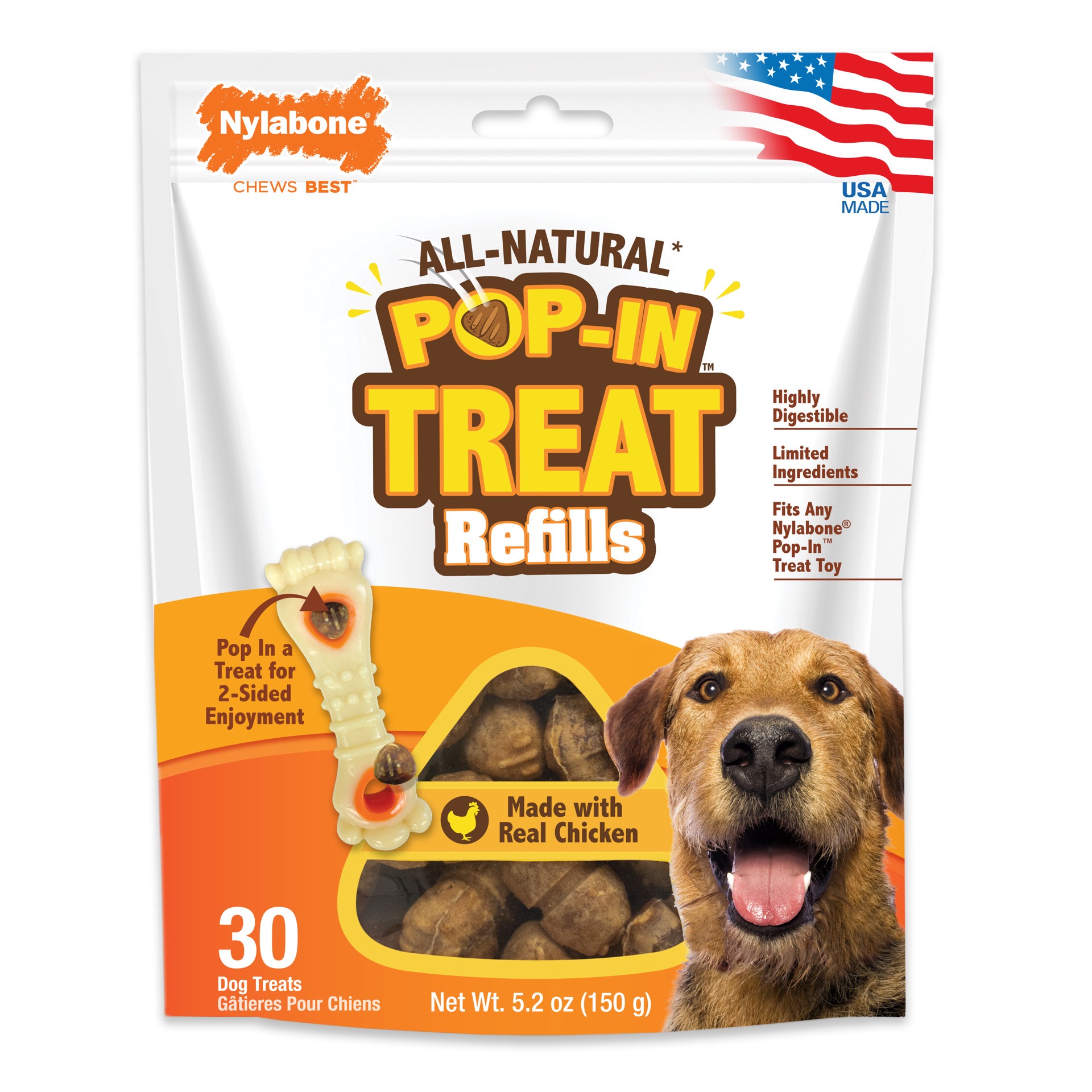 slide 1 of 6, Nylabone All-Natural Pop-In Dog Treat Refills Chicken Pop-In All Sizes(30 Count), 1 ct