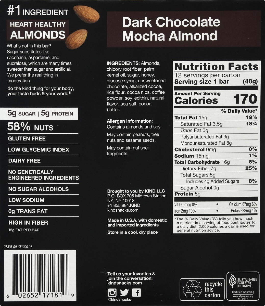 slide 5 of 9, KIND Dark Chocolate Mocha Almond Bar 12 ea, 12 ct