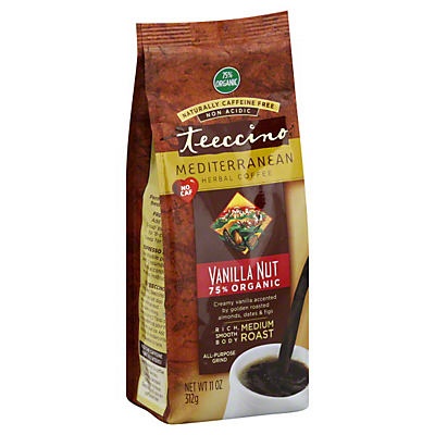 slide 1 of 1, Teeccino Mediterranean Herbal Vanilla Nut Medium Roast Coffee, 11 oz