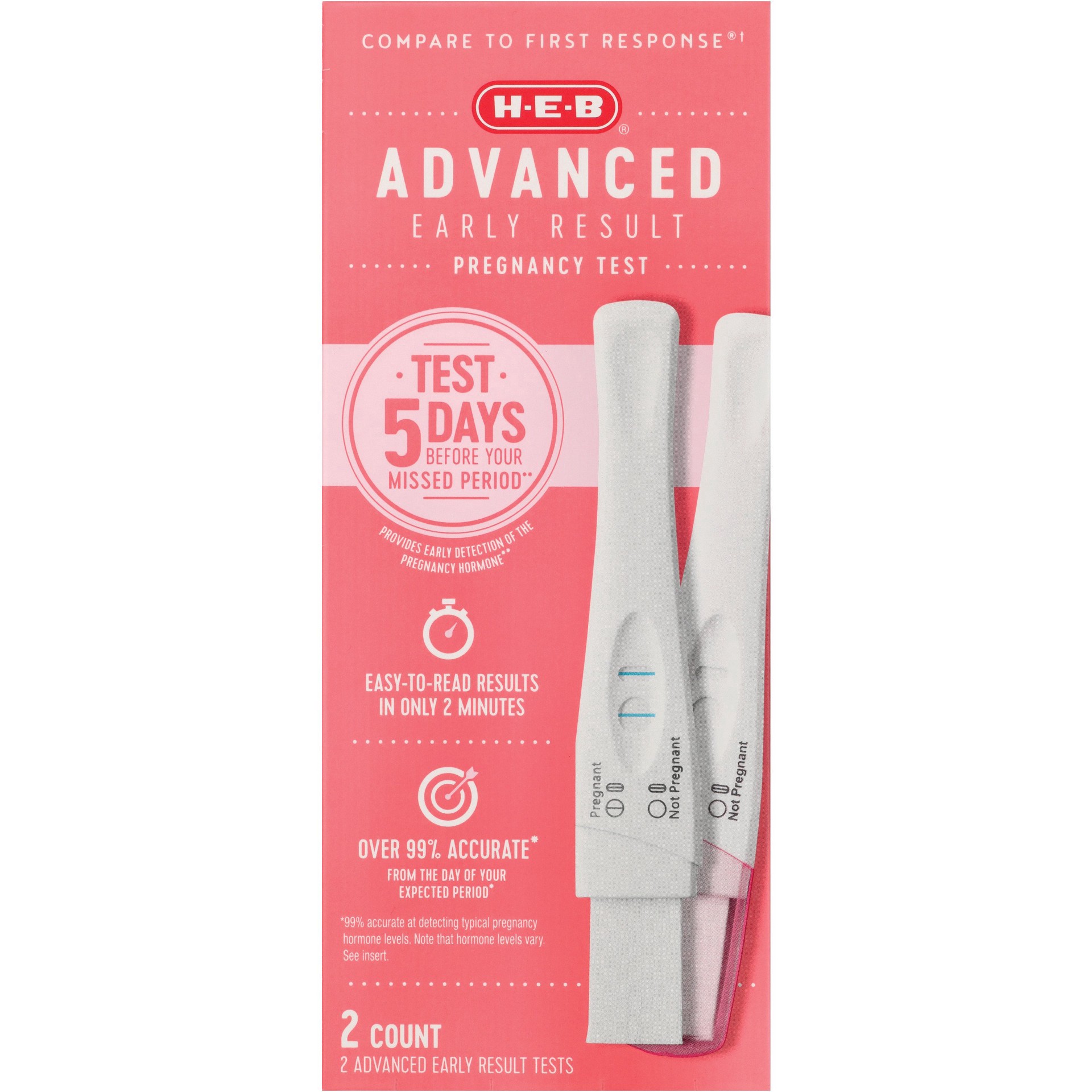 slide 1 of 1, H-E-B Advanced Early Result Pregnancy Test, 2 ct