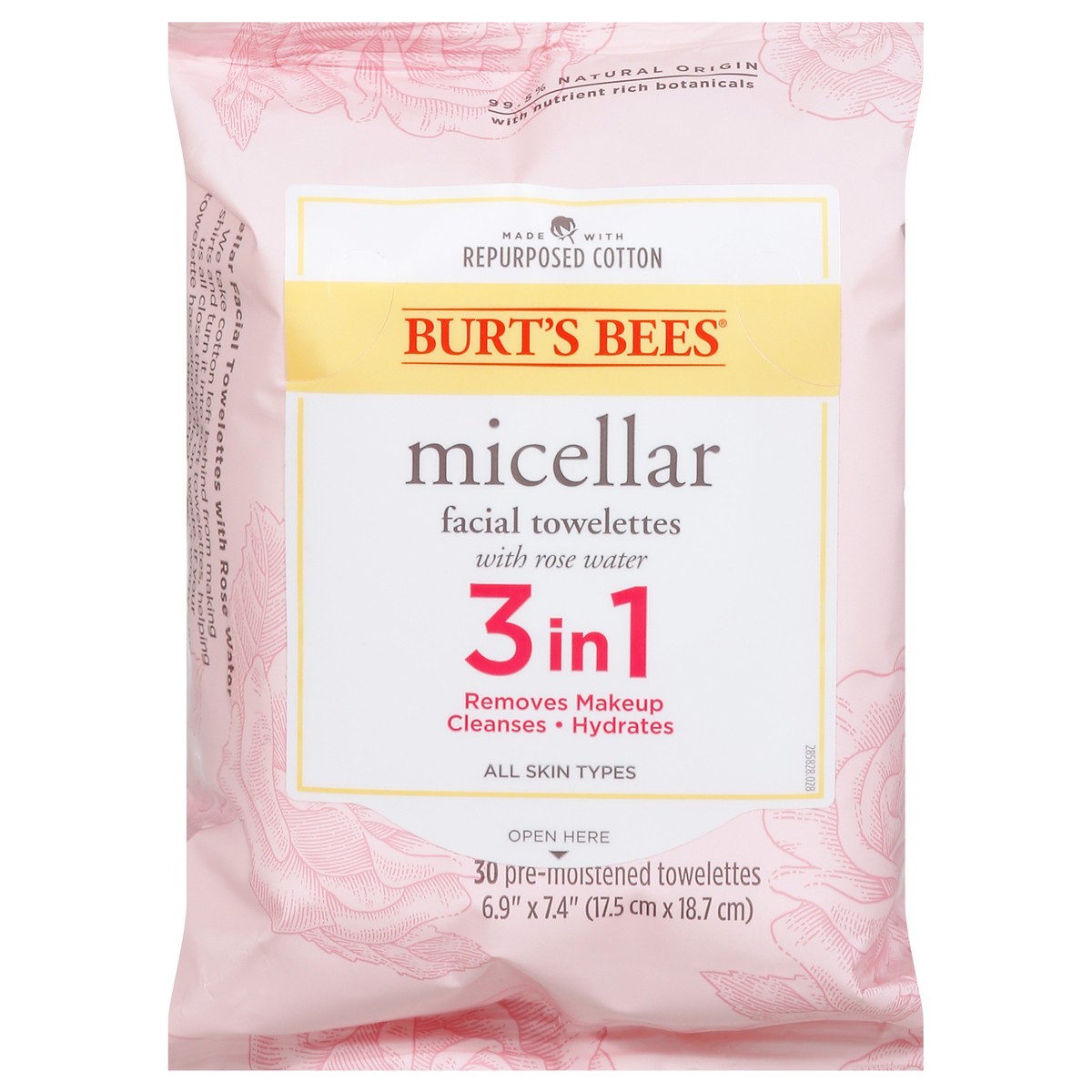 slide 1 of 22, Burt's Bees with Rose Water 3 in 1 Micellar Facial Towelettes 30 ea, 30 ct