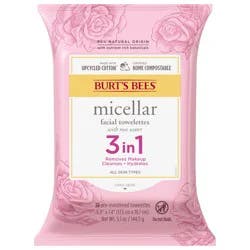 Burt's Bees 3 in 1 Micellar Facial Towelettes with Rose Water 30 ea