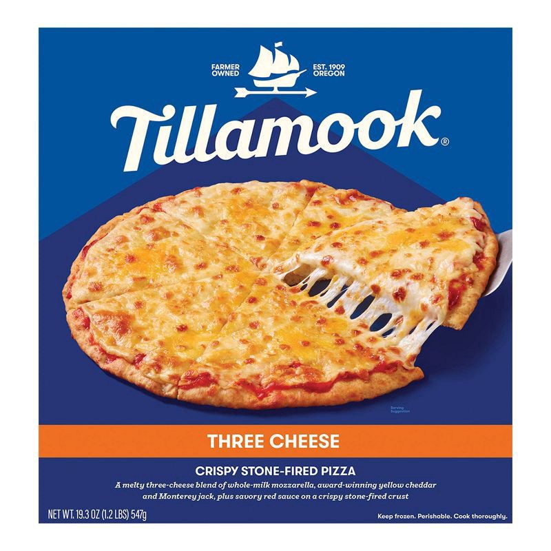 slide 1 of 3, Tillamook Crispy Stone-Fired Three Cheese Pizza 19.3 oz, 19.3 oz