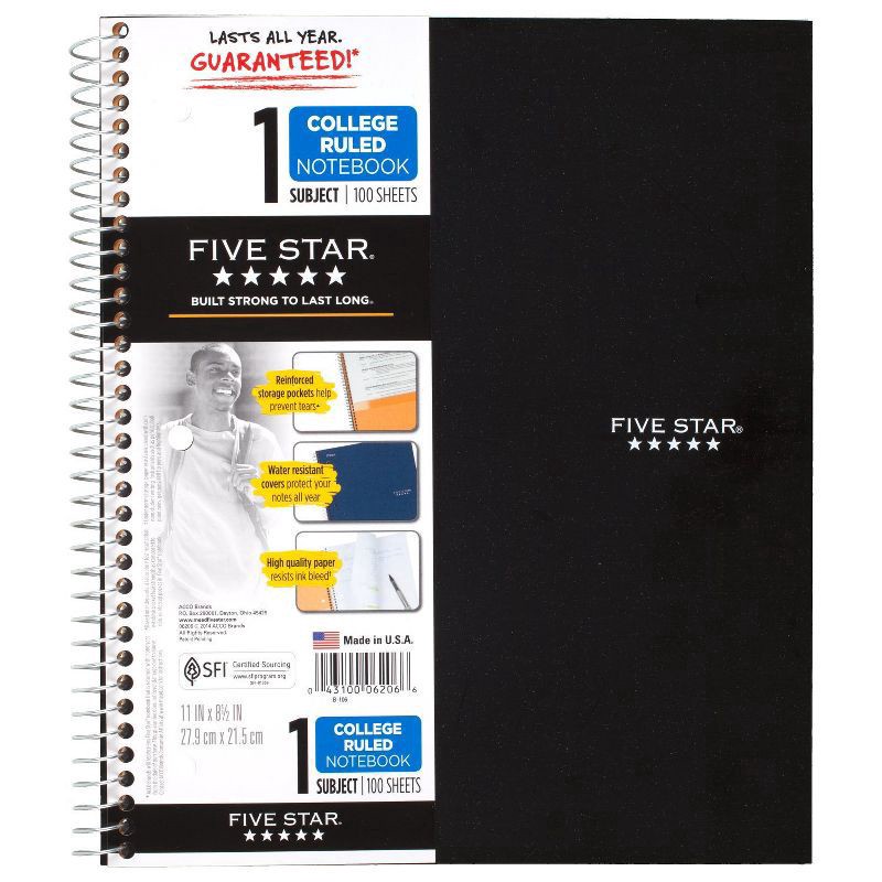 slide 9 of 11, Five Star 1 Subject College Ruled Spiral Notebook (Colors May Vary), 1 ct