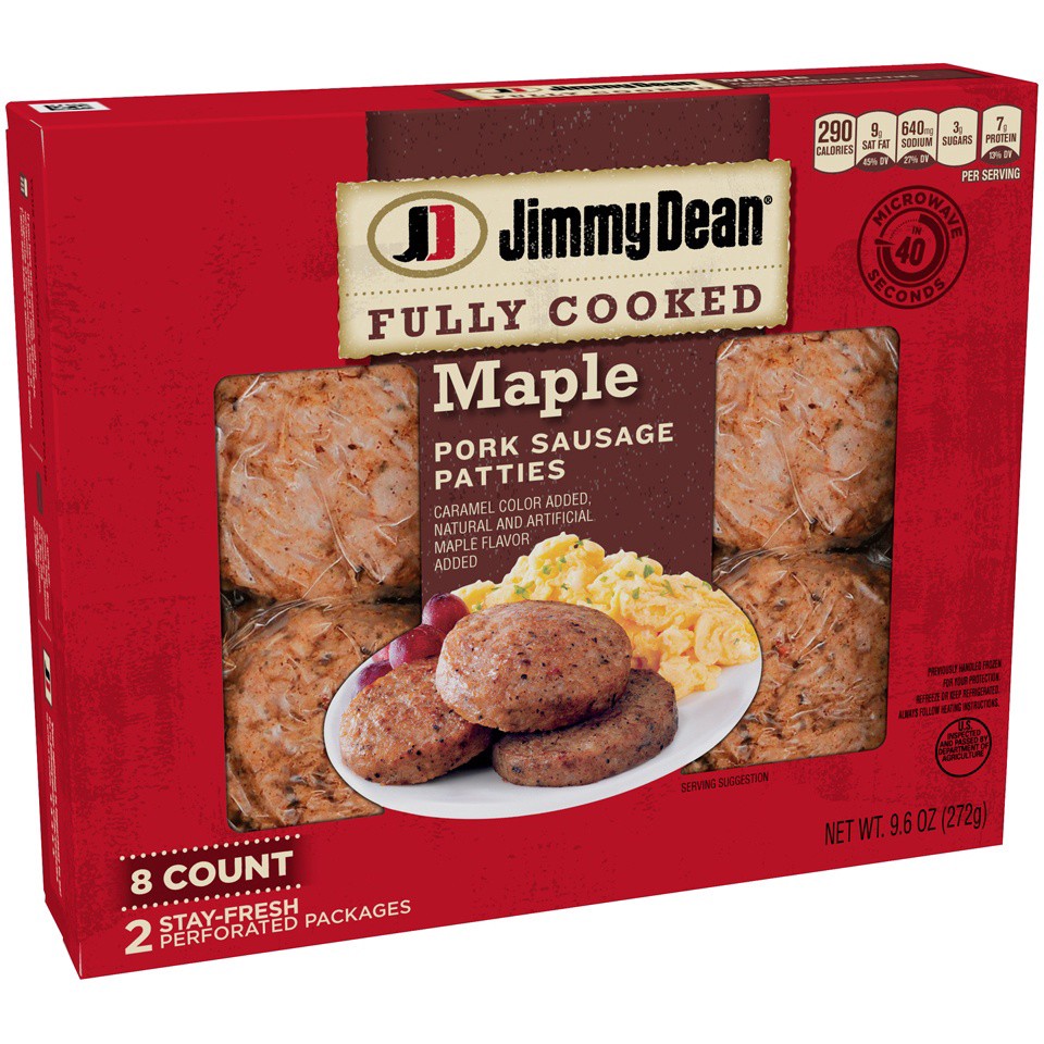 slide 3 of 3, Jimmy Dean Fully Cooked Maple Pork Breakfast Sausage Patties, 8 Count, 272.15 g