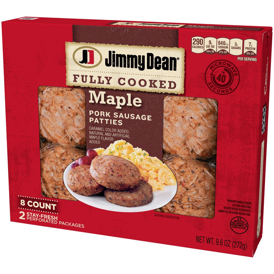 slide 2 of 3, Jimmy Dean Fully Cooked Maple Pork Breakfast Sausage Patties, 8 Count, 272.15 g