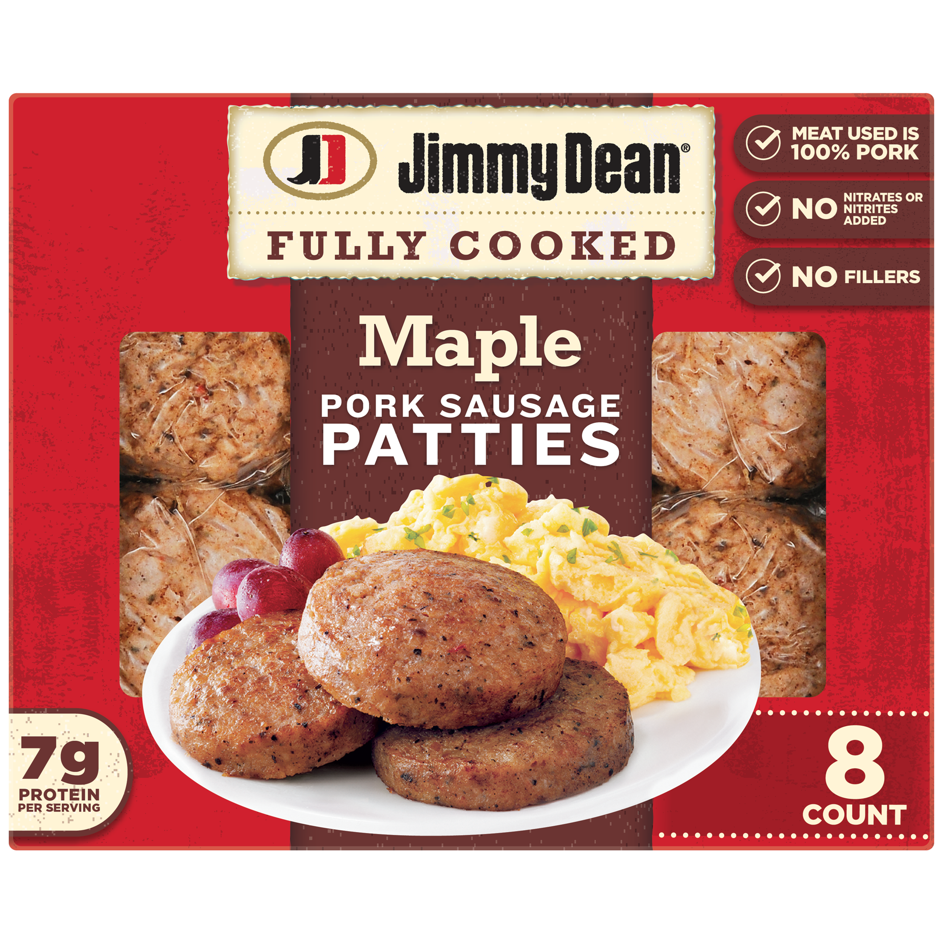 slide 1 of 3, Jimmy Dean Fully Cooked Maple Pork Breakfast Sausage Patties, 8 Count, 272.15 g