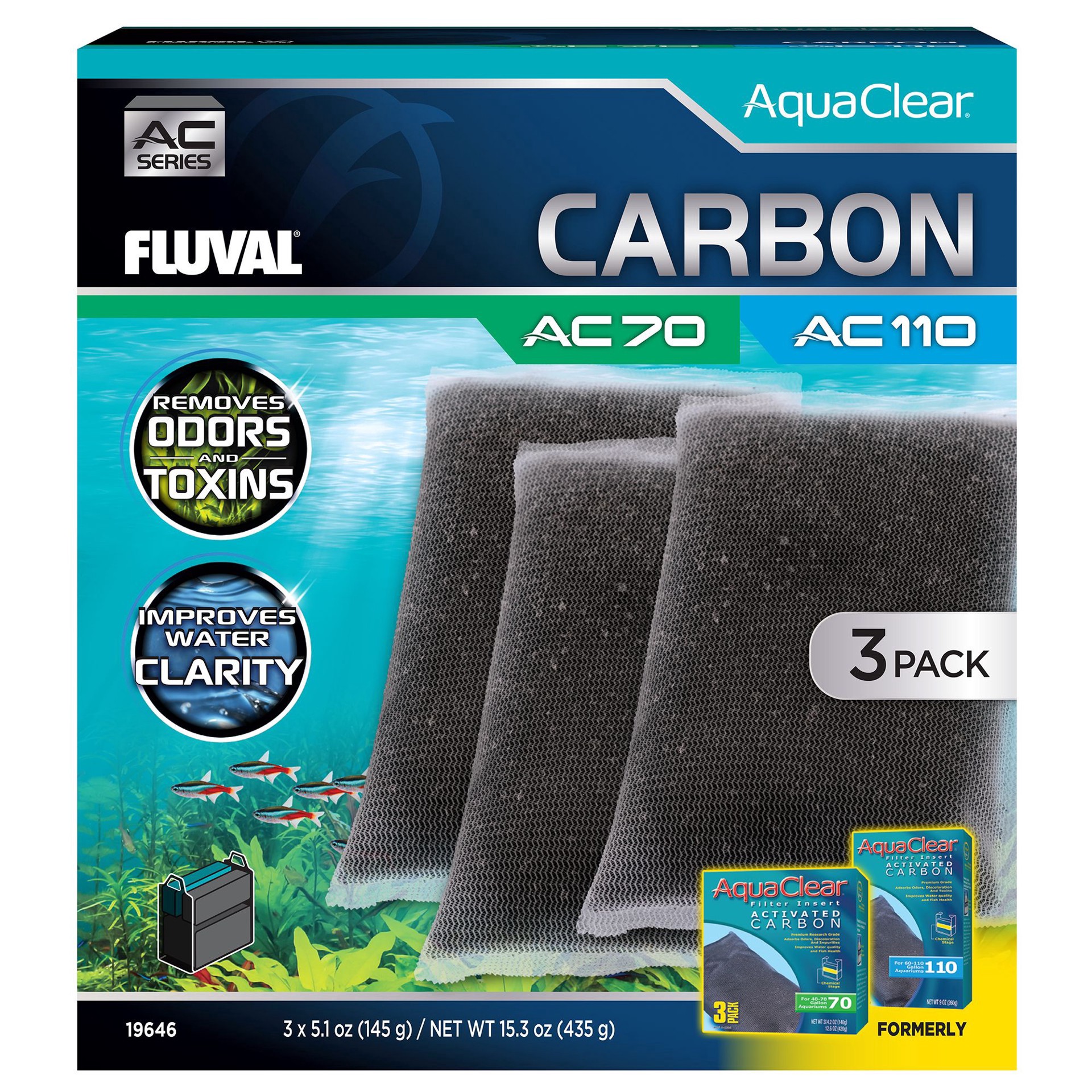 slide 1 of 1, FLUVAL Active Carbon Insert 3-Pack, 110 gal