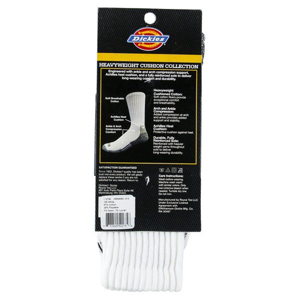 slide 8 of 13, Dickies Industrial Strength Heavyweight Cushion Crew White Work Socks, Size 6-12, 3 pair