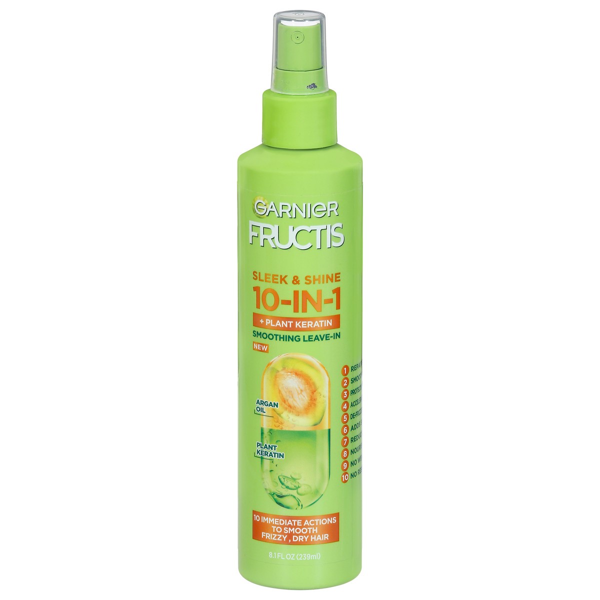 slide 1 of 1, Garnier Sleek & Shine 10-in-1 + Plant Keratin Smoothing Leave-In 8.1 fl oz, 1 ct