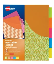 Avery Big Tab Insertable Plastic Dividers With Pocket - Multi-Color - 5 Pack