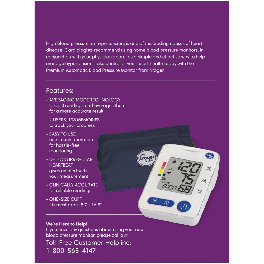 slide 3 of 5, Kroger Premium Automatic Blood Pressure Monitor, 1 ct