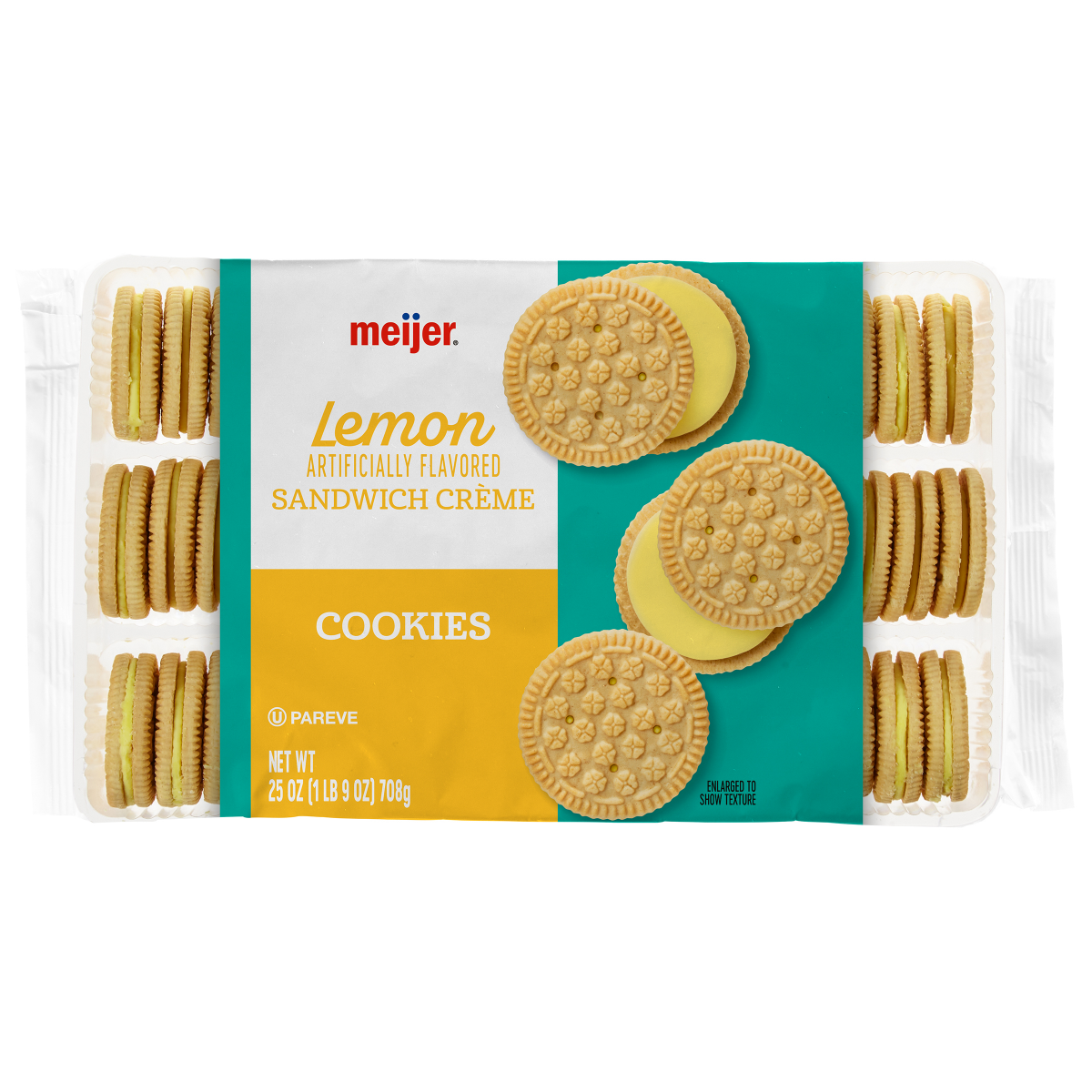 slide 1 of 5, Meijer Lemon Sandwich Crème Cookies, 25 oz