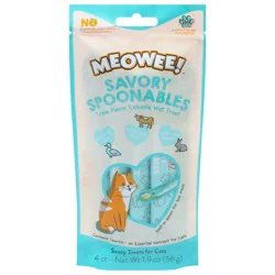 Meowee! Saucy Savory Spoonables Lickable Wet Treat with Real Duck/Beef/Rabbit Treats for Cats 4 Each