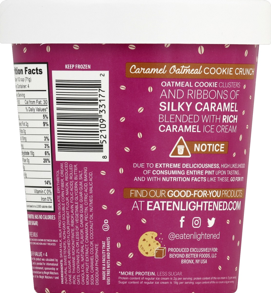 slide 6 of 6, Beyond Better Enlightened The Good-For-You Ice Cream Caramel Oatmeal Cookie Crunch, 1 pint