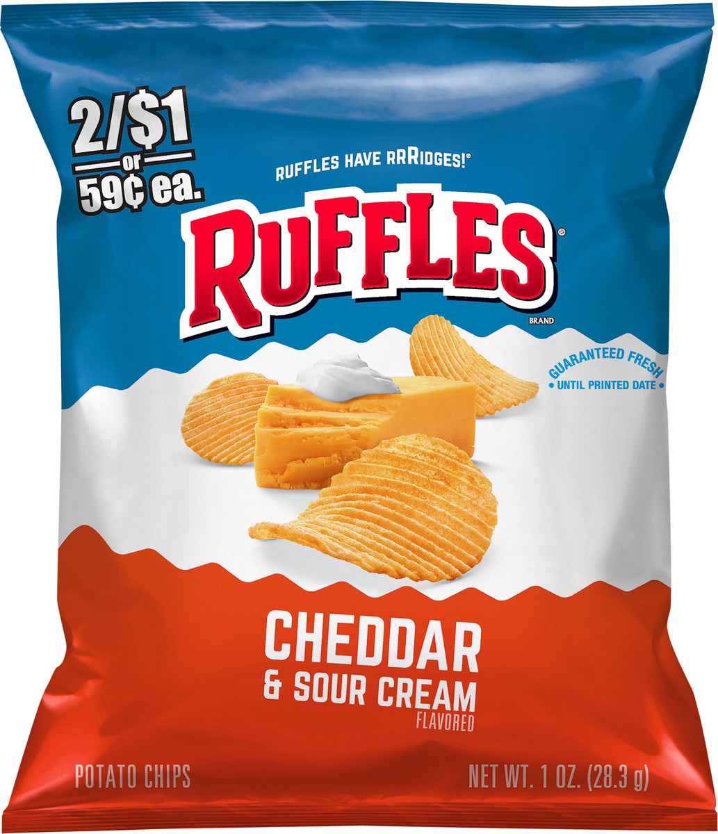 slide 5 of 8, Ruffles Potato Chips, Cheddar & Sour Cream Flavored, 1 oz