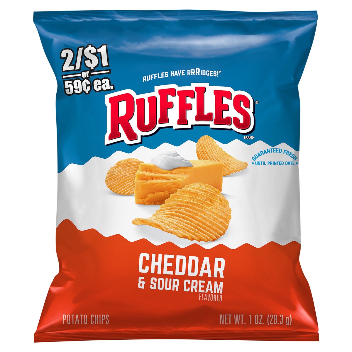 slide 8 of 8, Ruffles Potato Chips, Cheddar & Sour Cream Flavored, 1 oz