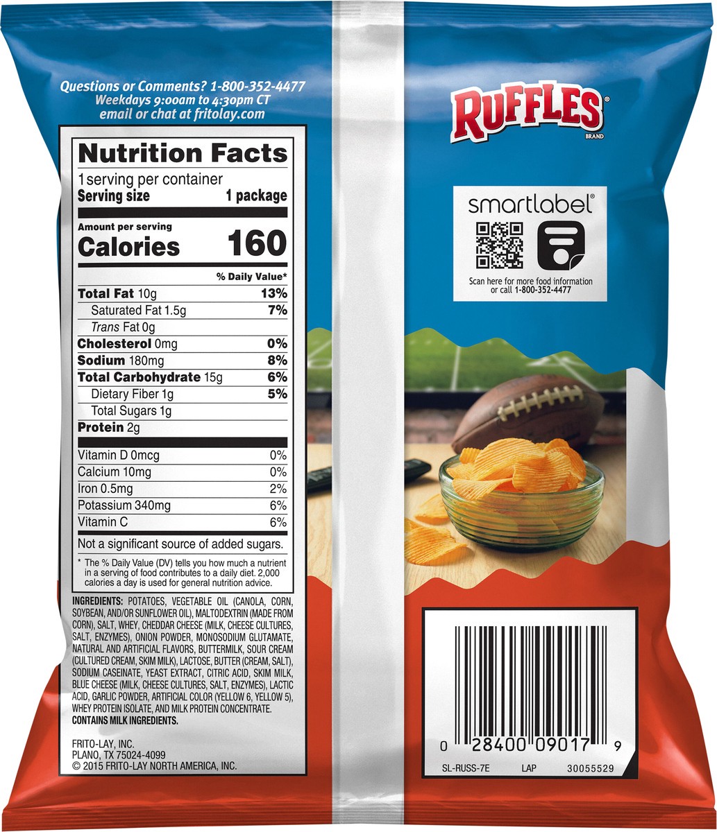 slide 7 of 8, Ruffles Potato Chips, Cheddar & Sour Cream Flavored, 1 oz