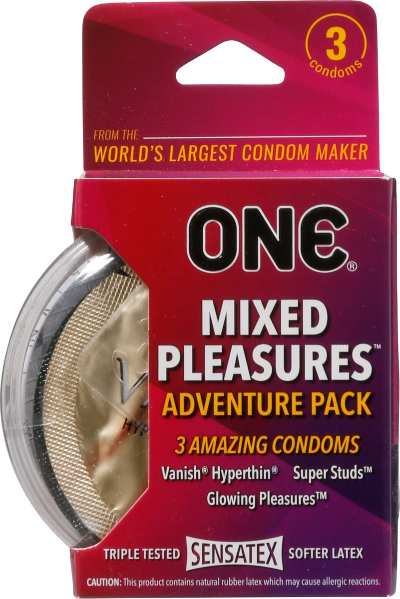 slide 4 of 12, One Mixed Pleasures Adventure Pack Condoms 3 ea, 1 ct