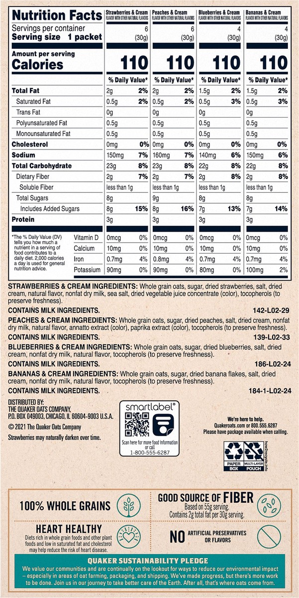 slide 10 of 11, Quaker Instant Oatmeal Fruit & Cream Variety 1.05 Oz 20 Count, 20 ct