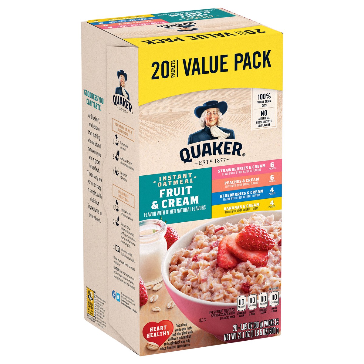 slide 6 of 11, Quaker Instant Oatmeal Fruit & Cream Variety 1.05 Oz 20 Count, 20 ct