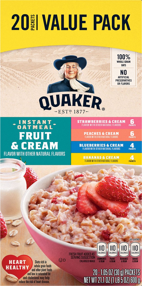slide 11 of 11, Quaker Instant Oatmeal Fruit & Cream Variety 1.05 Oz 20 Count, 20 ct