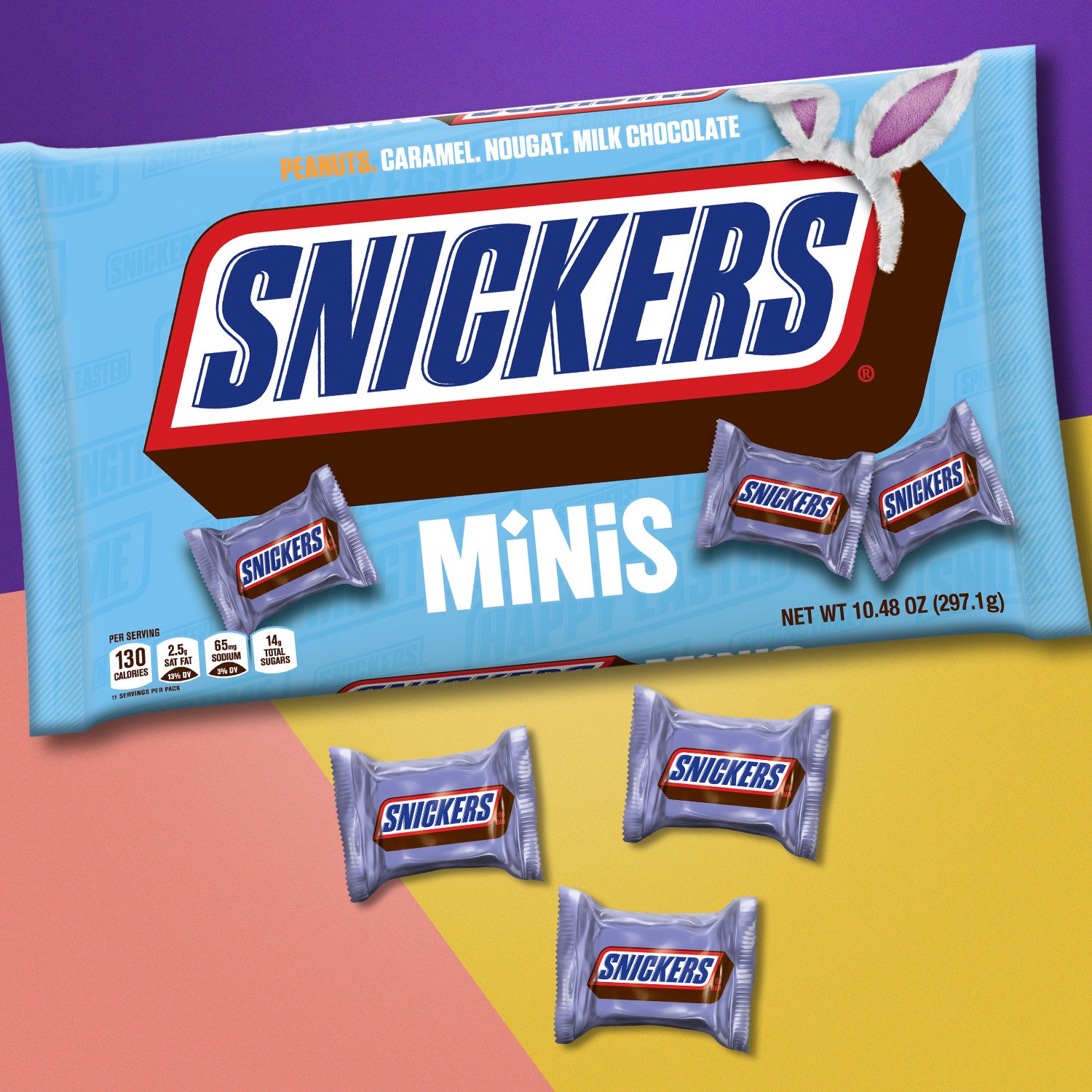 slide 3 of 8, SNICKERS Minis Milk Chocolate Easter Candy Bars, 10.48 Oz Bag, 10.48 oz