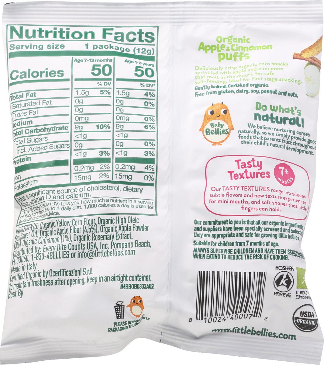 slide 5 of 9, Baby Bellies 7+ Months Organic Apple & Cinnamon Puffs 0.42 oz, 0.42 oz