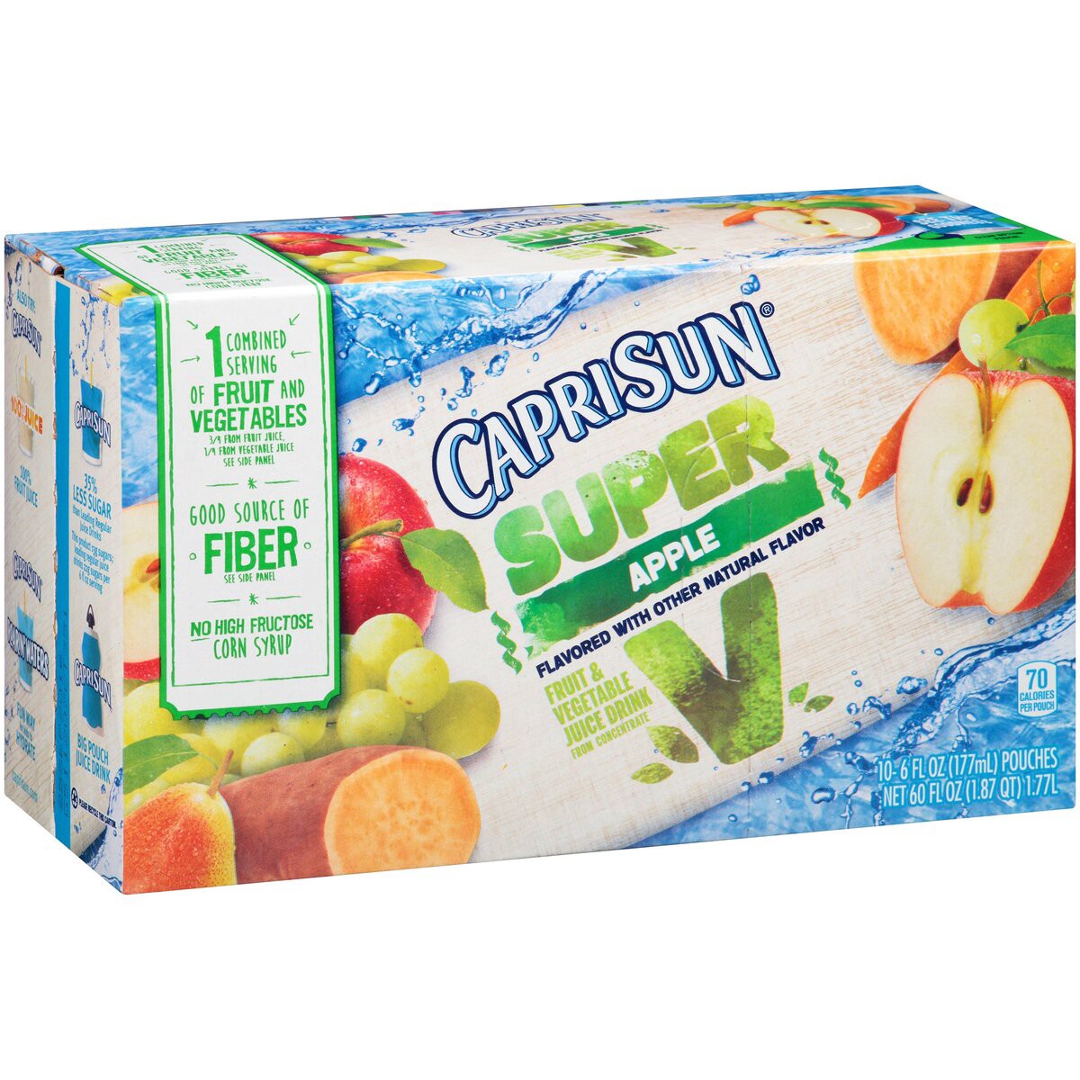 slide 6 of 8, Capri Sun Super V Apple Fruit & Vegetable Juice Drink 10 - 6 fl oz Pouches, 60 fl oz